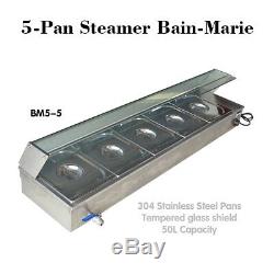 5 Pan Steamer Bain Marie Buffet Countertop Food Warmer Steam Table
