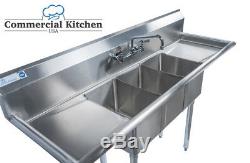 Stainless Steel 3 Compartment Sink 60 X 20 W 2 Drainboards