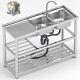 1/2/3 Compartment Commercial Kitchen Sink Prep Table With Faucet Stainless Steel