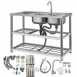 1/2/3 Compartment Commercial Kitchen Sink Prep Table with Faucet Stainless Steel