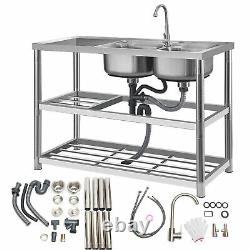1/2/3 Compartment Commercial Sink Prep Table with Faucet Kitchen Stainless Steel