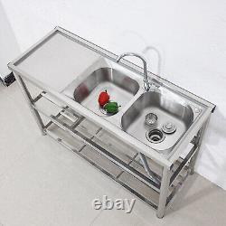 1/2 Compartment Commercial Sink Stainless Steel 304 Kitchen Utility Basin Sink