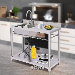 1 Compartment Commercial Sink Kitchen Utility Sink Prep Table Stainless Steel