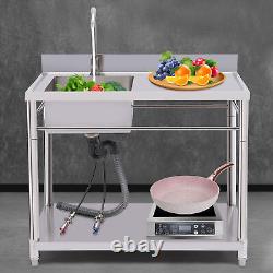 1 Compartment Commercial Sink Kitchen Utility Sink Prep Table Stainless Steel