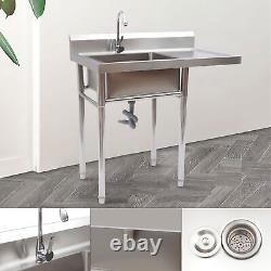 1 Compartment Commercial Utility & Prep Sink Kitchen Sink+Faucet Stainless Steel