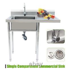 1 Compartment Commercial Utility & Prep Sink Stainless Steel Drainboard Strainer