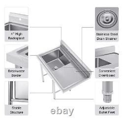 1 Compartment Commercial Utility+Prep Sink Stainless Steel +Faucets For Kitchen