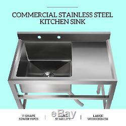 1 Compartment Utility Sink Stainless Steel Prep Sink W Drain Board Kitchen Sink