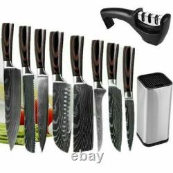 10 Pcs Kitchen Knife Set Stainless Steel Chef's Knives With Block And Sharpener