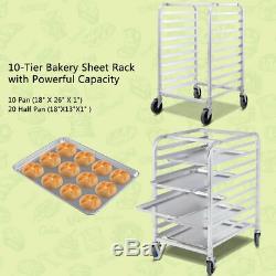 10 Sheet Aluminum Bakery Rack Rolling Commercial Cookie Bun Pan Kitchen New