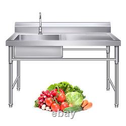 100x 50 x 80cm Commercial Sink Stainless Steel Kitchen Utility Sink + Prep Table