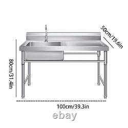 100x 50 x 80cm Commercial Sink Stainless Steel Kitchen Utility Sink + Prep Table