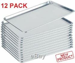 12 PACK Full Size Aluminum Baking Pan Bun Sheet Pans 18x26 Commercial Wire Rim