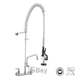 12 Wall Mount Commercial Pre-Rinse Faucet Kitchen Pull Out Down Sink with Sprayer