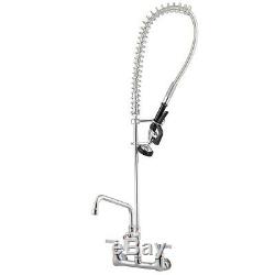 12 Wall Mount Commercial Pre-Rinse Faucet Kitchen Pull Out Down Sink with Sprayer