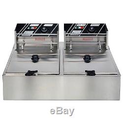 12L Dual Tanks Electric Deep Fryer Commercial Tabletop Fryer +Basket Scoop 5000W