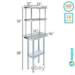 14 in. X 24 in. Stainless Steel Work Table & 12 in. Wide Double Tier Overshelf