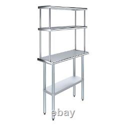 14 in. X 36 in. Stainless Steel Work Table & 12 in. Wide Double Tier Overshelf