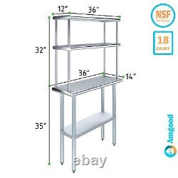 14 in. X 36 in. Stainless Steel Work Table & 12 in. Wide Double Tier Overshelf