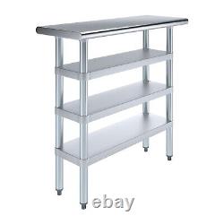 14 in. X 36 in. Stainless Steel Work Table With 3 Shelves Metal Utility Table