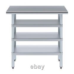 14 in. X 36 in. Stainless Steel Work Table With 3 Shelves Metal Utility Table