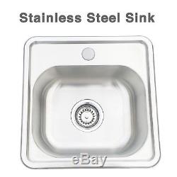 15x15 Stainless Steel Under Mount Single Bowl Drop Kitchen Sink with Strainer