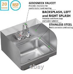 17 x 15 Commercial Wall Mount Stainless Steel Hand Sink with Faucet