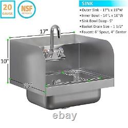 17 x 15 Commercial Wall Mount Stainless Steel Hand Sink with Faucet