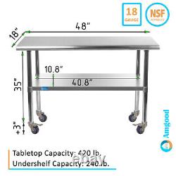 18 X 48 Stainless Steel Table With Wheels NSF Prep Metal Work Table Casters