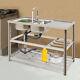2 Compartment Commercial Kitchen Sink Prep Table With Faucet Set Stainless Steel