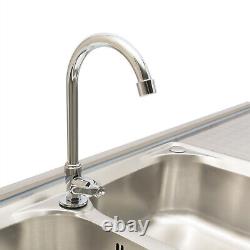 2 Compartment Commercial Kitchen Sink Prep Table with Faucet Set Stainless Steel