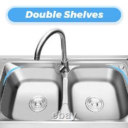 2-Compartment Commercial Kitchen Sink Stainless Steel Freestanding Sink withFaucet