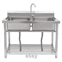 2 Compartment Commercial Kitchen Sink Stainless Steel Restaurant Laundry Sink