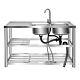 2 Compartment Commercial Kitchen Utility Sink Stainless Steel & Prep Table