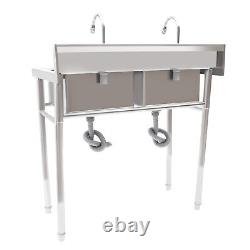 2 Compartment Commercial Sink For Garage / Restaurant / Kitchen Stainless Steel