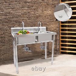 2 Compartment Commercial Sink Restaurant Kitchen Utility Sink Stainless Steel