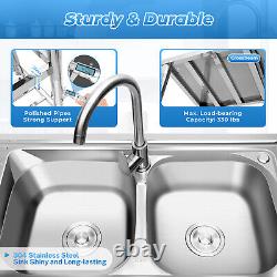 2 Compartment Commercial Sink Stainless Steel Kitchen Utility Sink + Prep Table