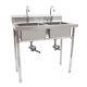 2 Compartment Commercial Sink With Double Faucet Restaurant Sink -stainless Steel