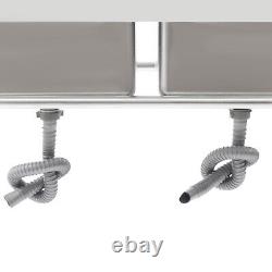 2 Compartment Commercial Sink with Double Faucet Restaurant Sink Stainless Steel