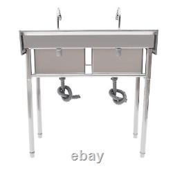 2 Compartment Commercial Sink with Double Faucet Restaurant Sink Stainless Steel