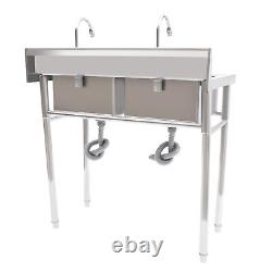 2 Compartment Commercial Sink with Double Faucet Restaurant Sink Stainless Steel