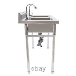 2 Compartment Commercial Sink with Double Faucet Restaurant Sink Stainless Steel