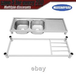 2 Compartment Commercial Stainless Steel Kitchen Sink Prep Table with Faucet USA