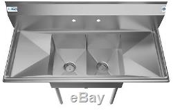2 Compartment NSF Stainless Steel Commercial Kitchen Prep Sink 2 Drainboards