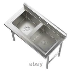 2 Compartment Sinks 304 Stainless Steel Large Capacity Kitchen Deep Sink
