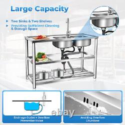 2 Compartment Stainless Steel Commercial Kitchen Utility Sink with Prep Table