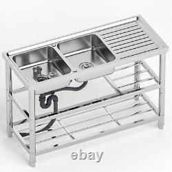 2 Compartment Stainless Steel Sink Freestanding Kitchen Sink Commercial Utility
