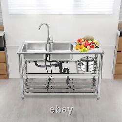 2 Compartment Stainless Steel Sink Freestanding Kitchen Sink Commercial Utility