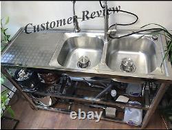 2 Compartments Silver Commercial Sink Stainless Steel with Prep Table