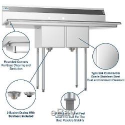 2 Two Compartment NSF Stainless Steel Commercial Kitchen Prep Sink 2 Drainboards